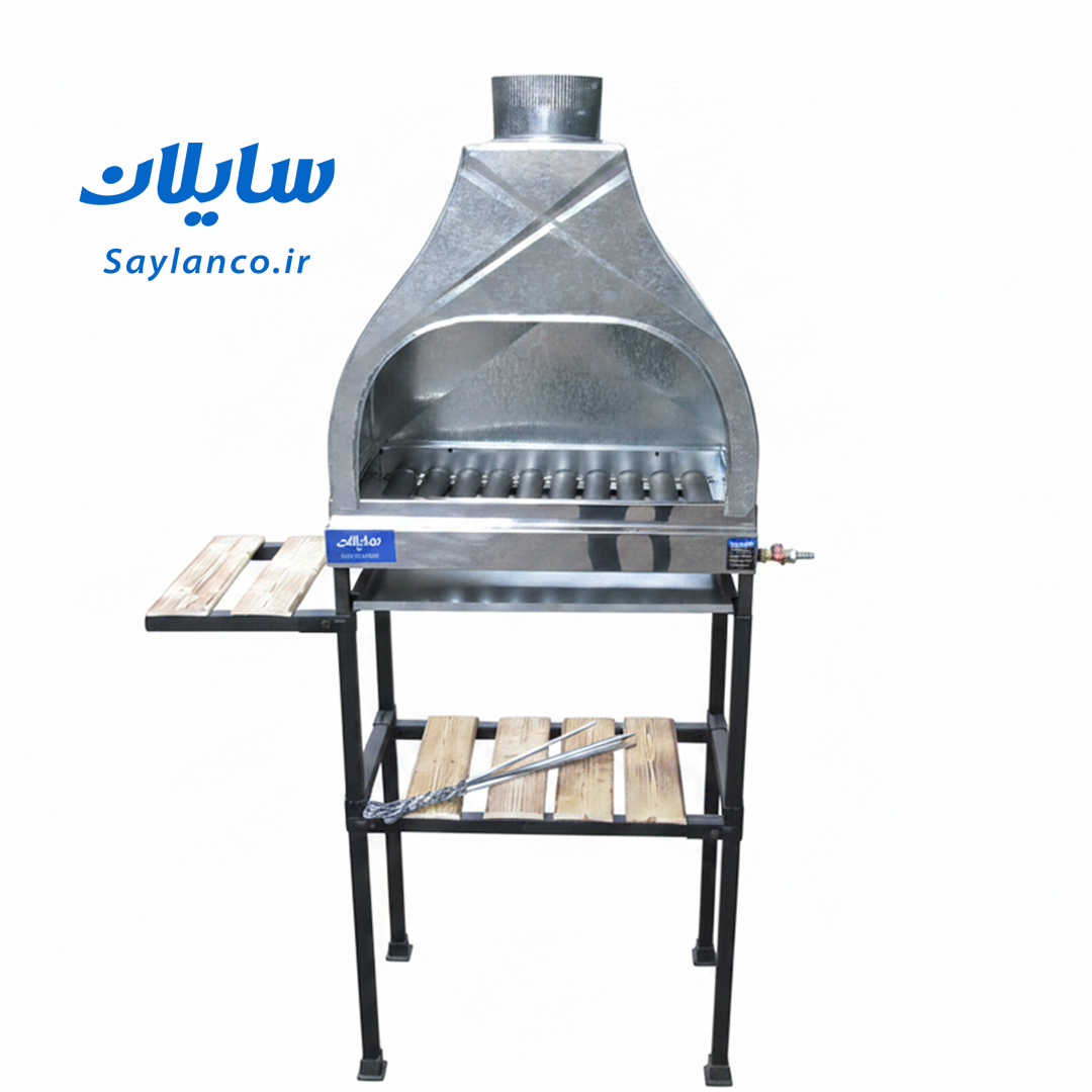 هوددی باربیکیو کباب پز گازی 10شعله استیل سایلان |ضمانت دار و با کیفیت| هود دار +سیخ هدیه - تصویر 1